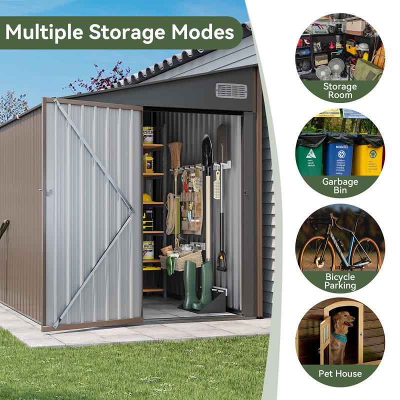 Aoxun 8 ft.W x 6 ft.D Outdoor Metal Lean To Storage Shed | Wayfair